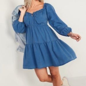 Old Navy Chambray Denim-Like Lyocell Peasant Dress XL